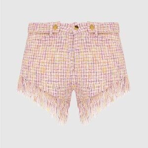 Retrofete High Waist Tweed Shorts in Pink and Yellow